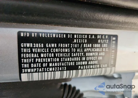 2012 Volkswagen Beetle из США, поврежденный, VIN 3VWHP7AT1CM622413